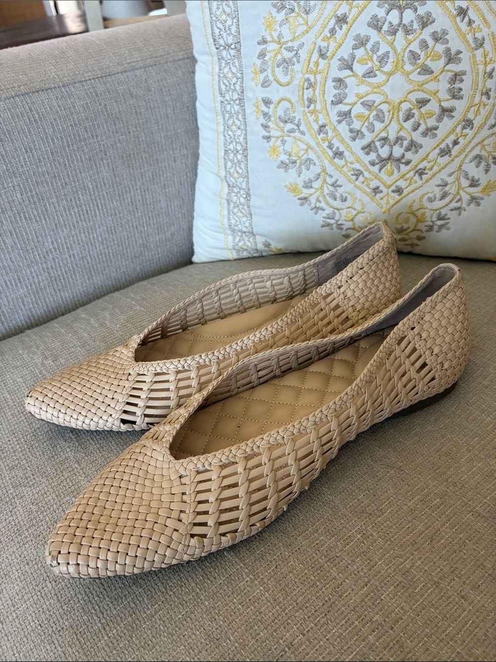Birdies Woven Pointed-Toe Ballet Flats in Beige